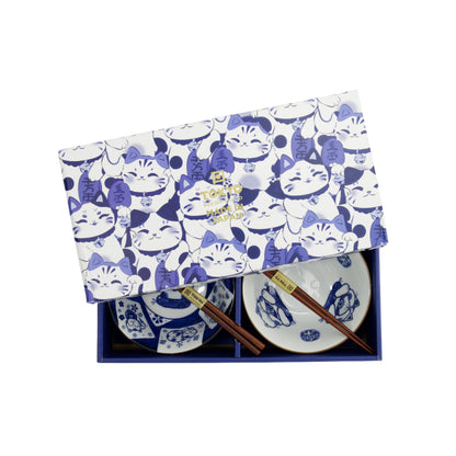 Kawaii Cat Neko Bowl 2pc With Chopsticks White Cat Gift Boxed