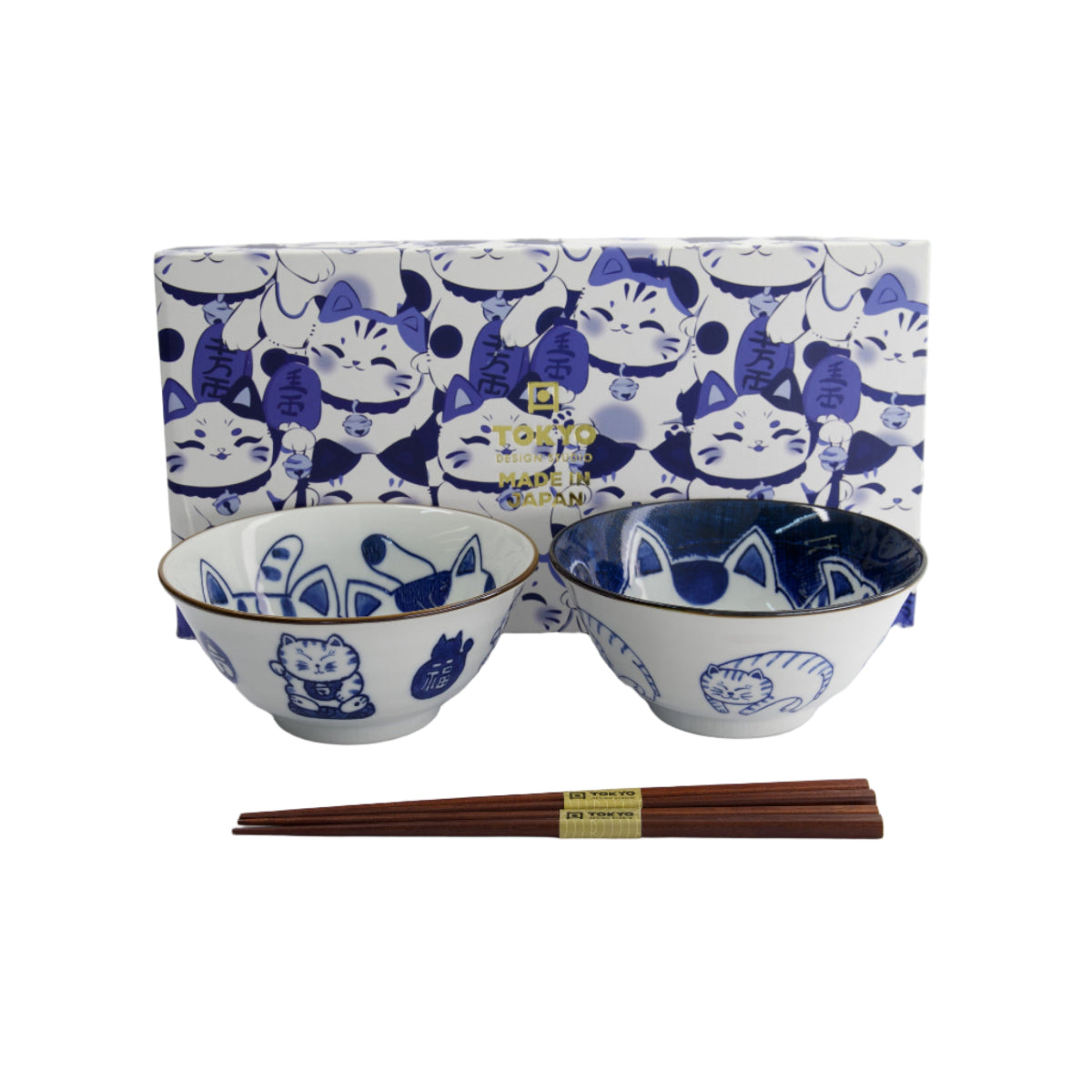 Kawaii Cat Neko Bowl 2pc With Chopsticks Twin Cat Gift Boxed