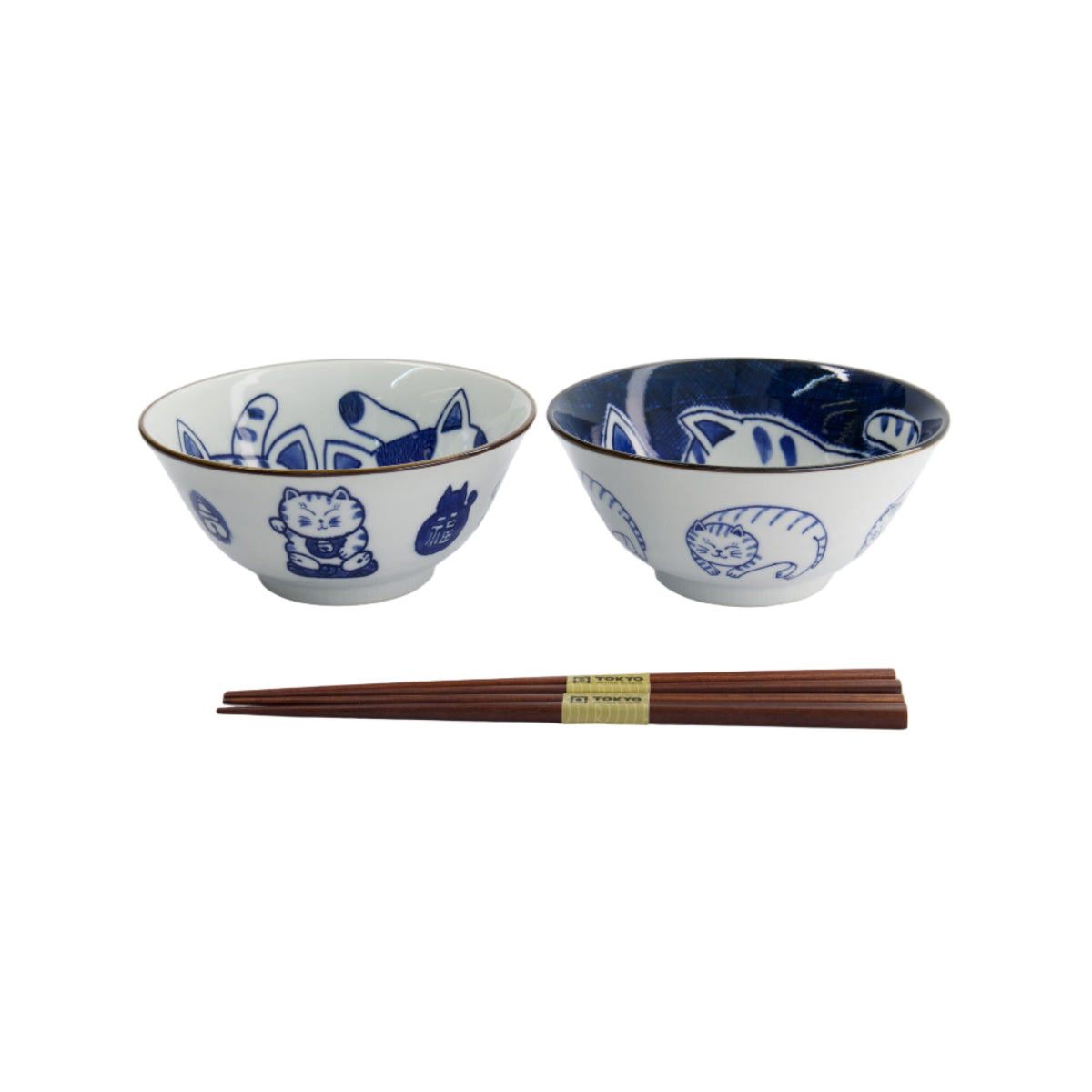 Kawaii Cat Neko Bowl 2pc With Chopsticks Twin Cat Gift Boxed