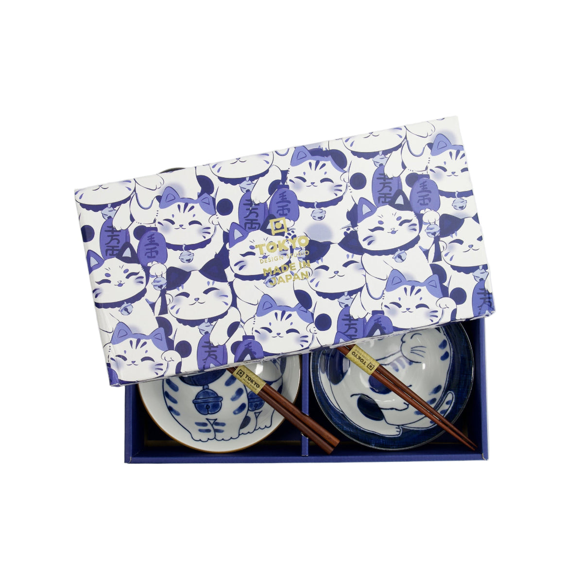 Kawaii Cat Neko Bowl 2pc With Chopsticks Twin Cat Gift Boxed