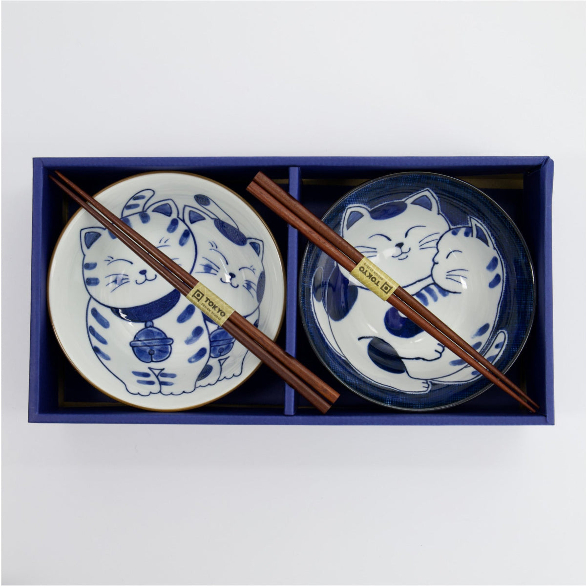 Kawaii Cat Neko Bowl 2pc With Chopsticks Twin Cat Gift Boxed