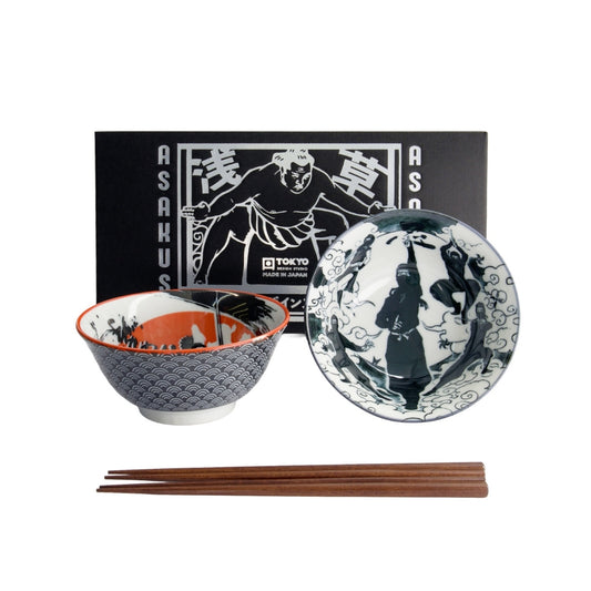 Tokyo Design Studio Asakusa Tayo Bowl 2pc With Chopsticks Gift Boxed - Samurai