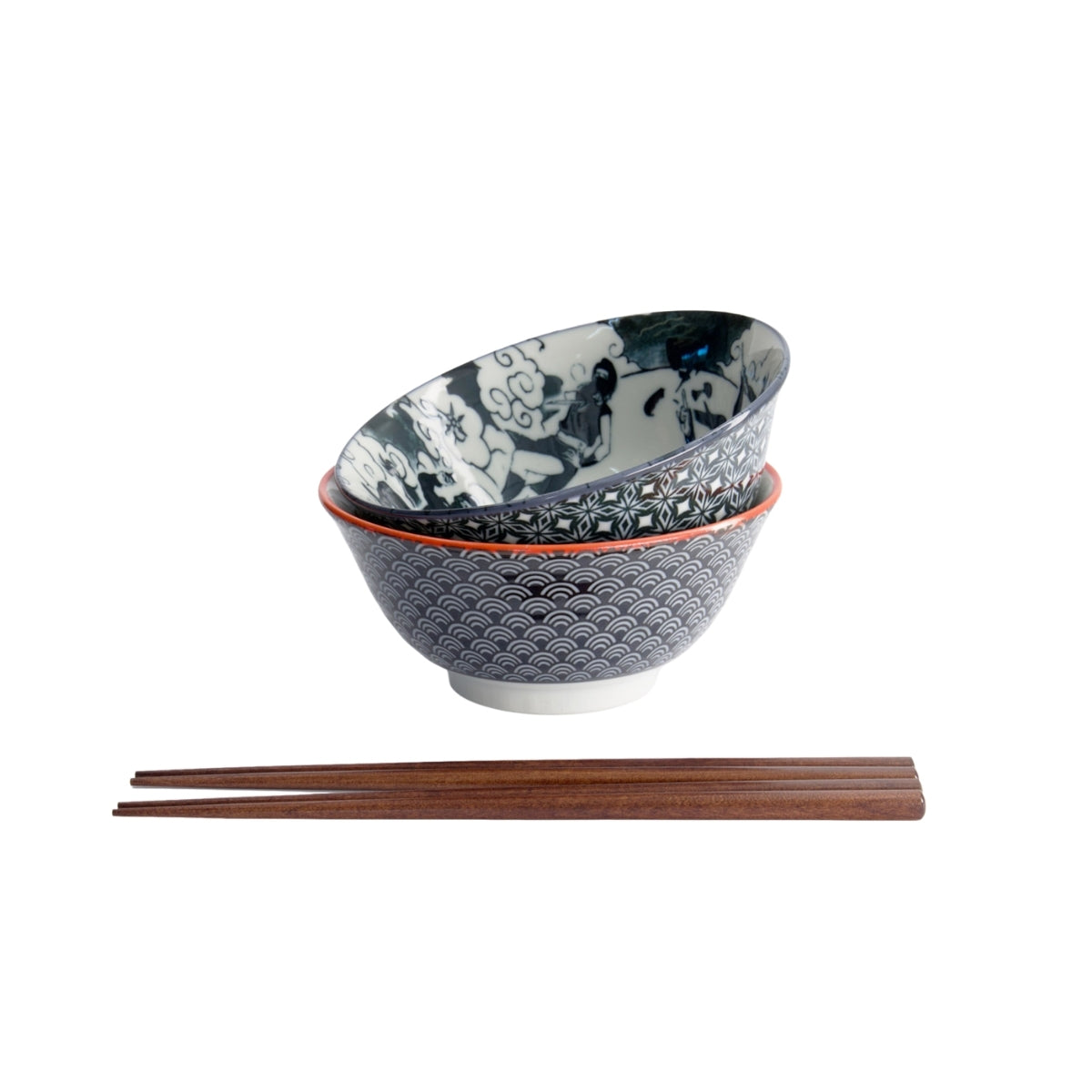 Tokyo Design Studio Asakusa Tayo Bowl 2pc With Chopsticks Gift Boxed - Samurai
