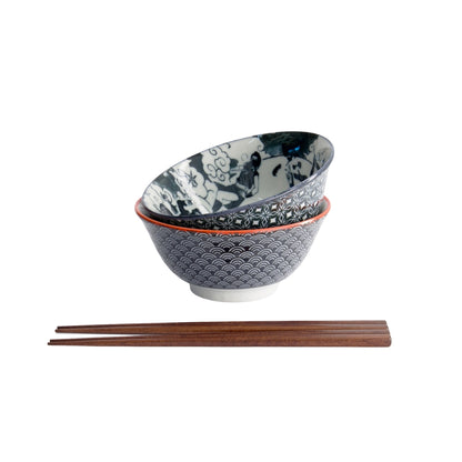 Tokyo Design Studio Asakusa Tayo Bowl 2pc With Chopsticks Gift Boxed - Samurai