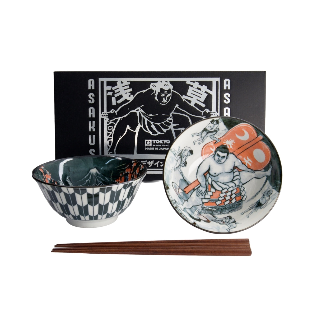 Tokyo Design Studio Asakusa Tayo Bowl 2pc With Chopsticks Gift Boxed - Kabuki 