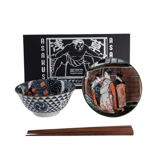 Tokyo Design Studio Asakusa Tayo Bowl 2pc With Chopsticks Gift Boxed - Geisha