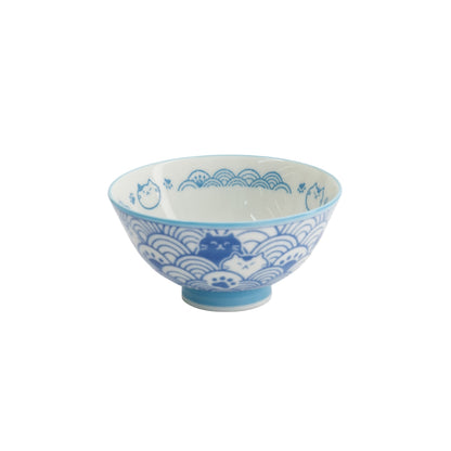Tokyo Design Studio Kawaii Rice Bowl 11.5x6cm Cat Neko Nami - Light Blue