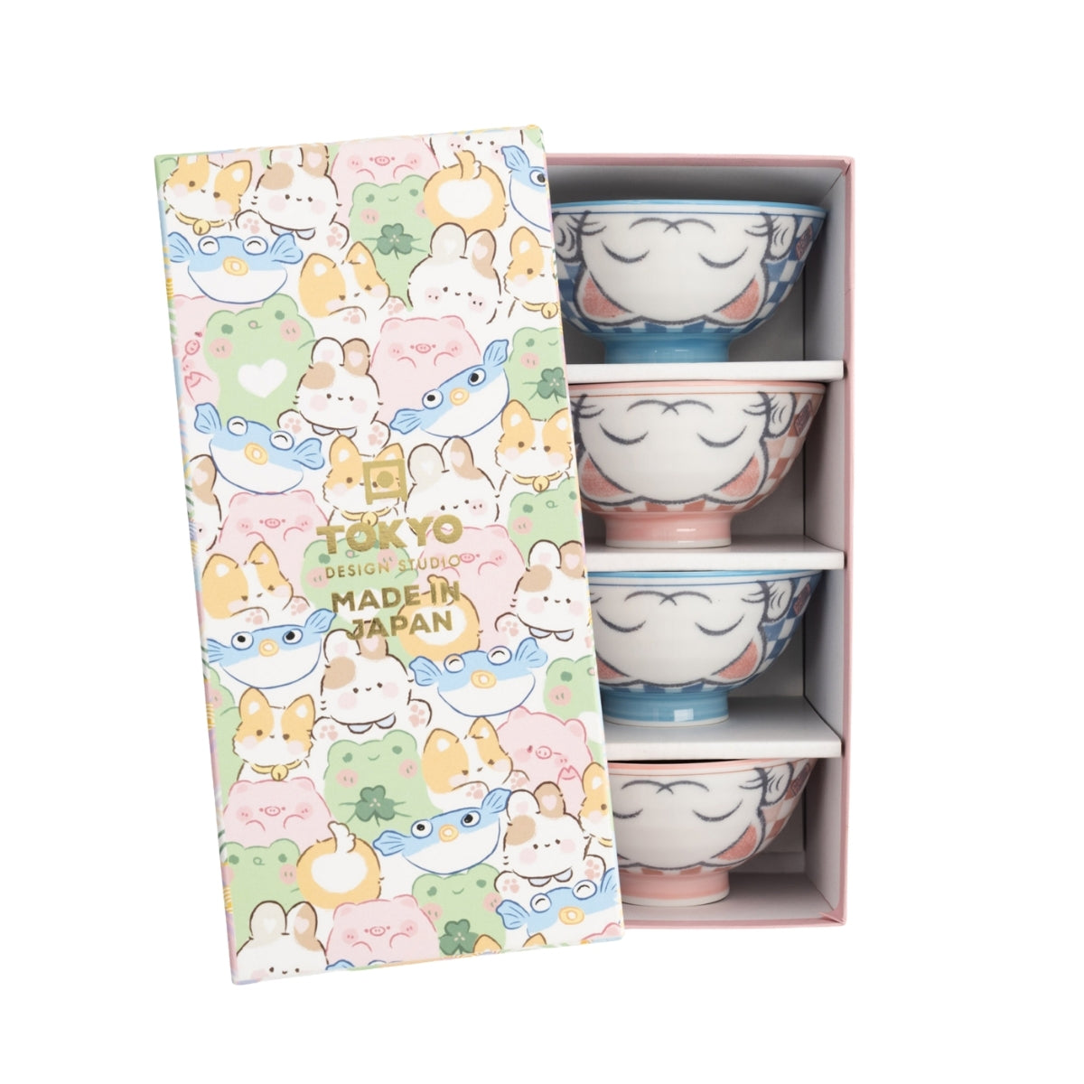 Tokyo Design Studio Kawaii Neko Cat Set of 4 Bowls 11x6cm Gift Boxed - White