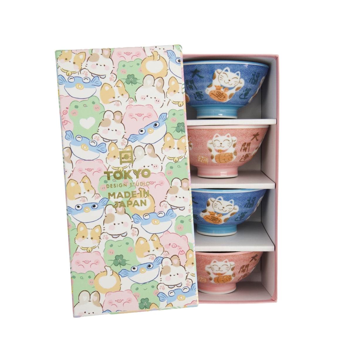 Tokyo Design Studio Kawaii Neko Cat Set of 4 Bowls 11x6cm Gift Boxed - Assorted