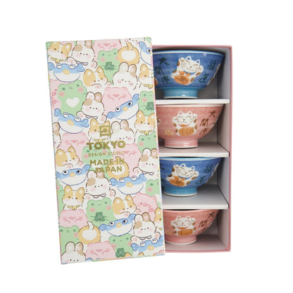 Tokyo Design Studio Kawaii Neko Cat Set of 4 Bowls 11x6cm Gift Boxed - Assorted