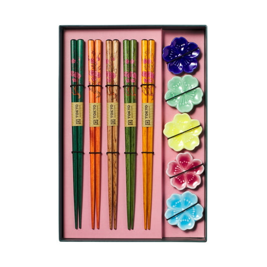 Tokyo Design Studio Fujisakura Chopsticks 10pc With Rest Gift Boxed - Assorted