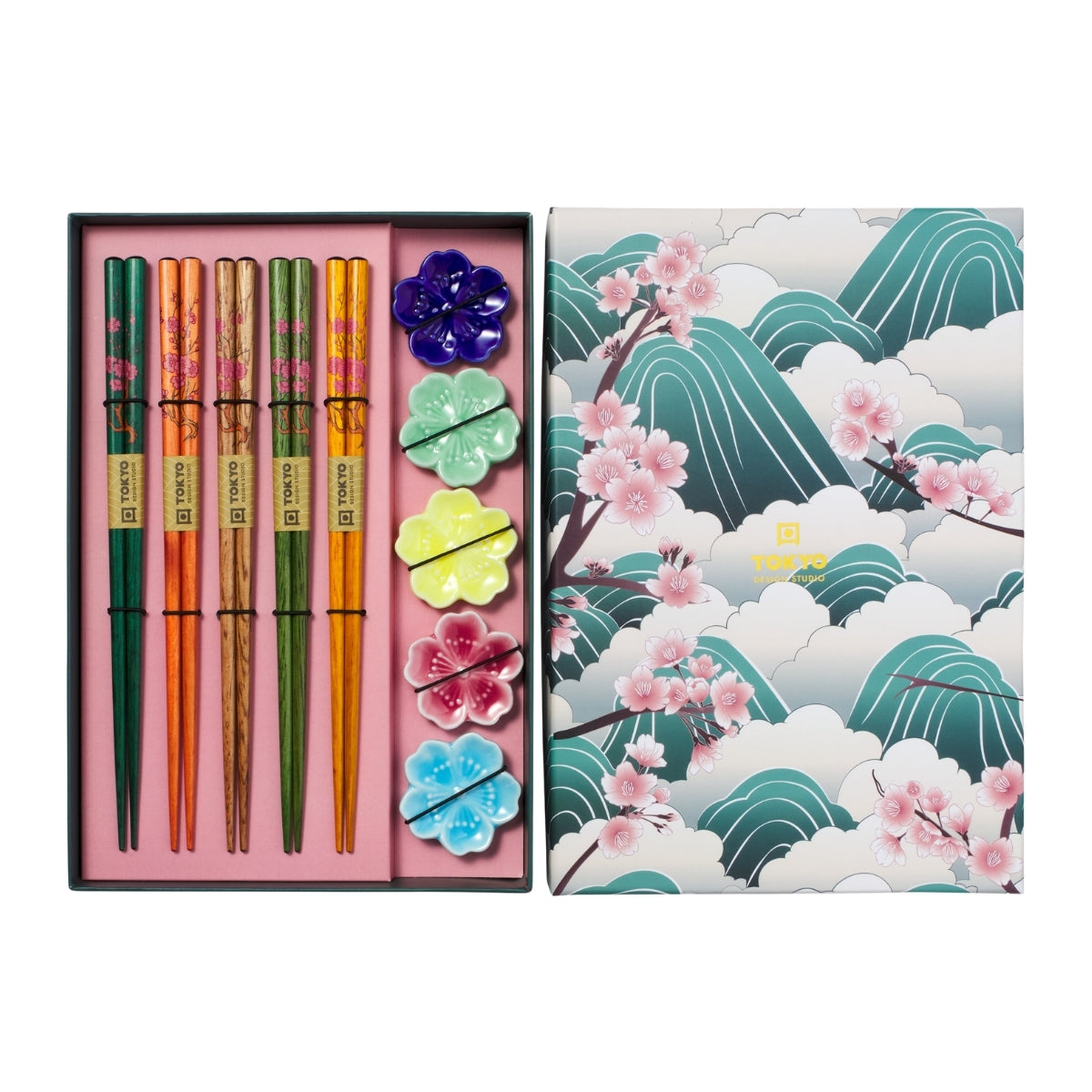 Tokyo Design Studio Fujisakura Chopsticks 10pc With Rest Gift Boxed - Assorted