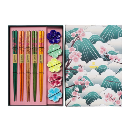 Tokyo Design Studio Fujisakura Chopsticks 10pc With Rest Gift Boxed - Assorted