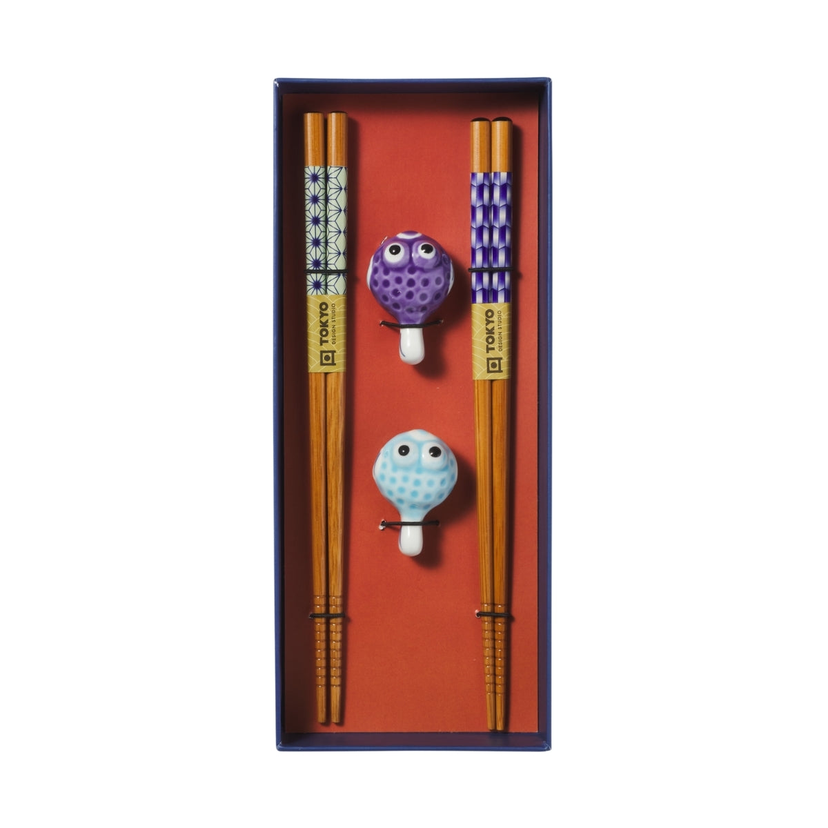 Tokyo Design Studio Blow Fish Chopsticks 4pc With Rest Gift Boxed - Assorted