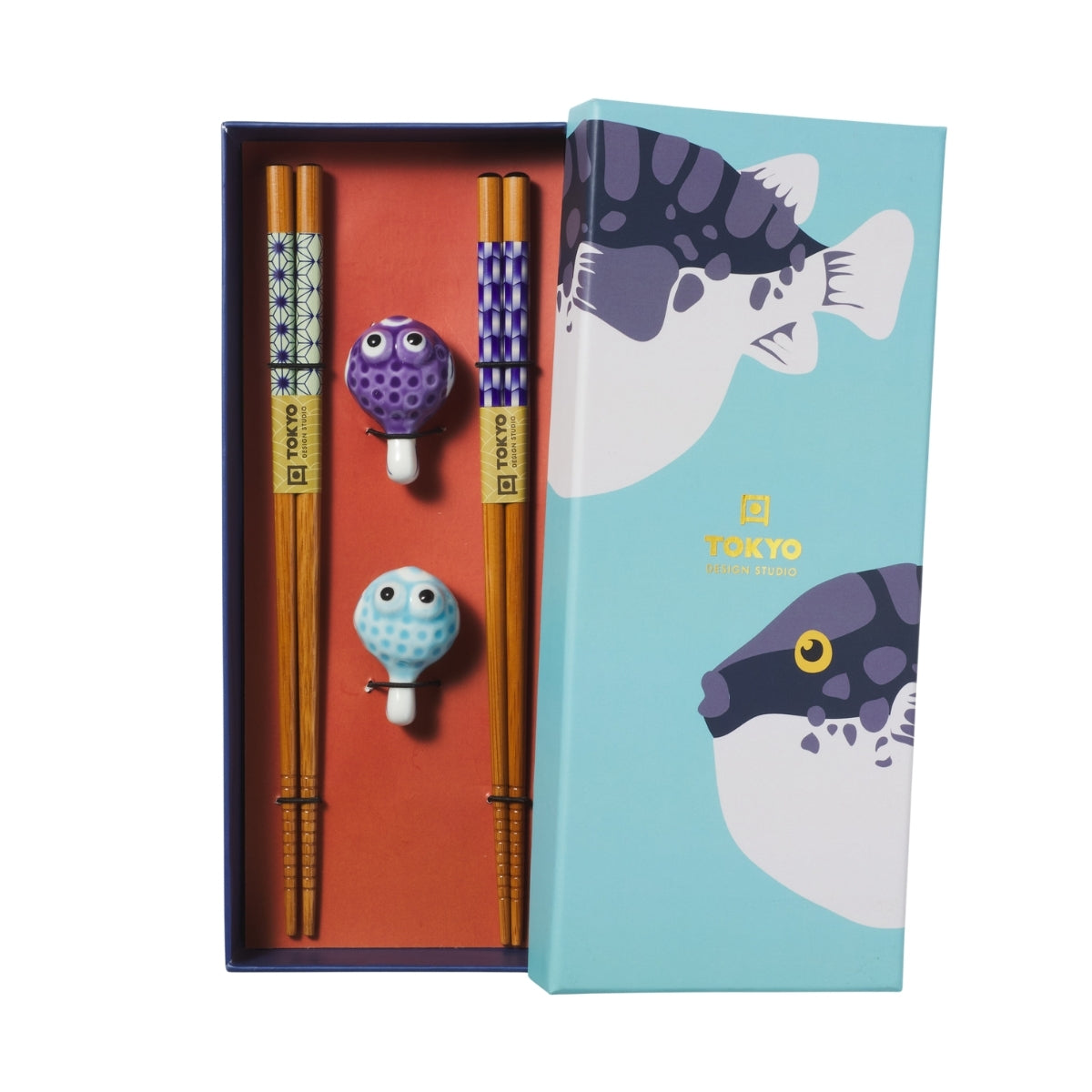 Tokyo Design Studio Blow Fish Chopsticks 4pc With Rest Gift Boxed - Assorted