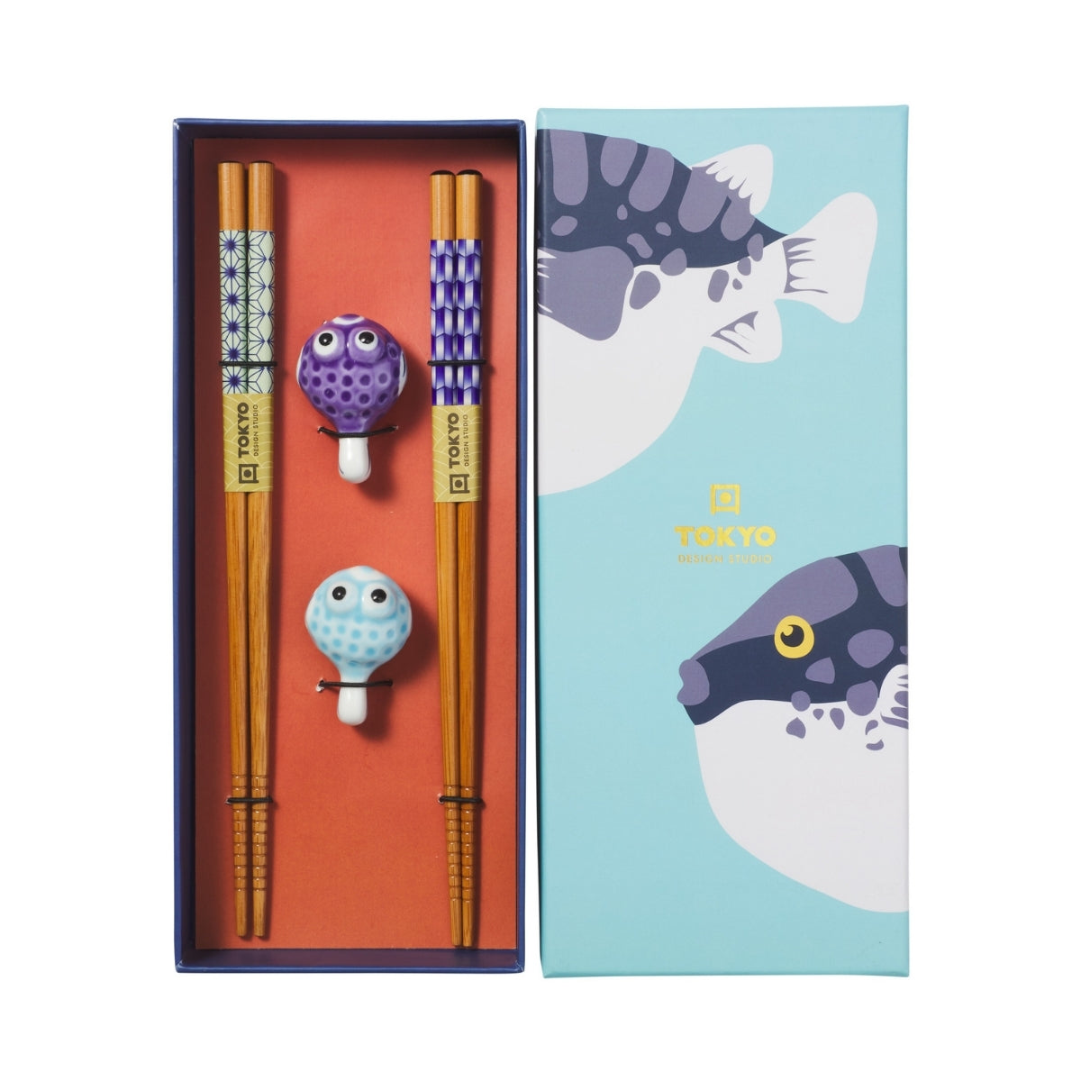 Tokyo Design Studio Blow Fish Chopsticks 4pc With Rest Gift Boxed - Assorted