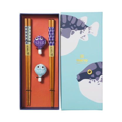 Tokyo Design Studio Blow Fish Chopsticks 4pc With Rest Gift Boxed - Assorted