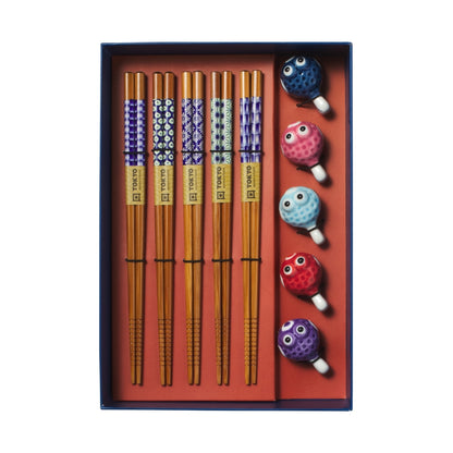 Tokyo Design Studio Blow Fish Chopsticks 10pc With Rest Gift Boxed - Assorted