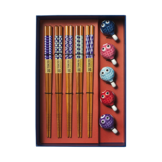 Tokyo Design Studio Blow Fish Chopsticks 10pc With Rest Gift Boxed - Assorted
