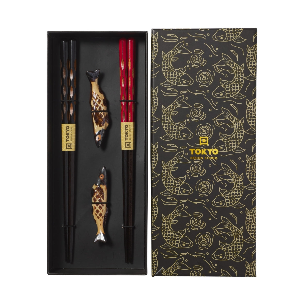 Tokyo Design Studio Sardine Chopsticks 4pc With Rest Gift Boxed - Assorted