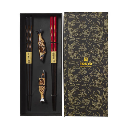 Tokyo Design Studio Sardine Chopsticks 4pc With Rest Gift Boxed - Assorted