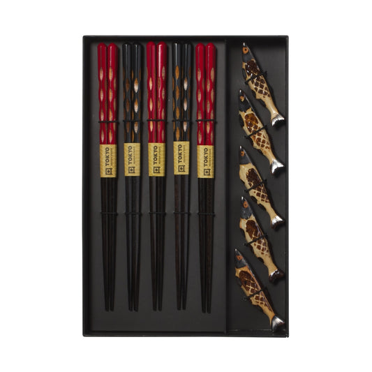 Tokyo Design Studio Sardine Chopsticks 10pc With Rest Gift Boxed - Assorted