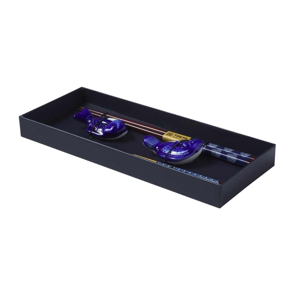 Tokyo Design Studio Blue Fish Chopsticks 4pc With Rest Gift Boxed - Assorted