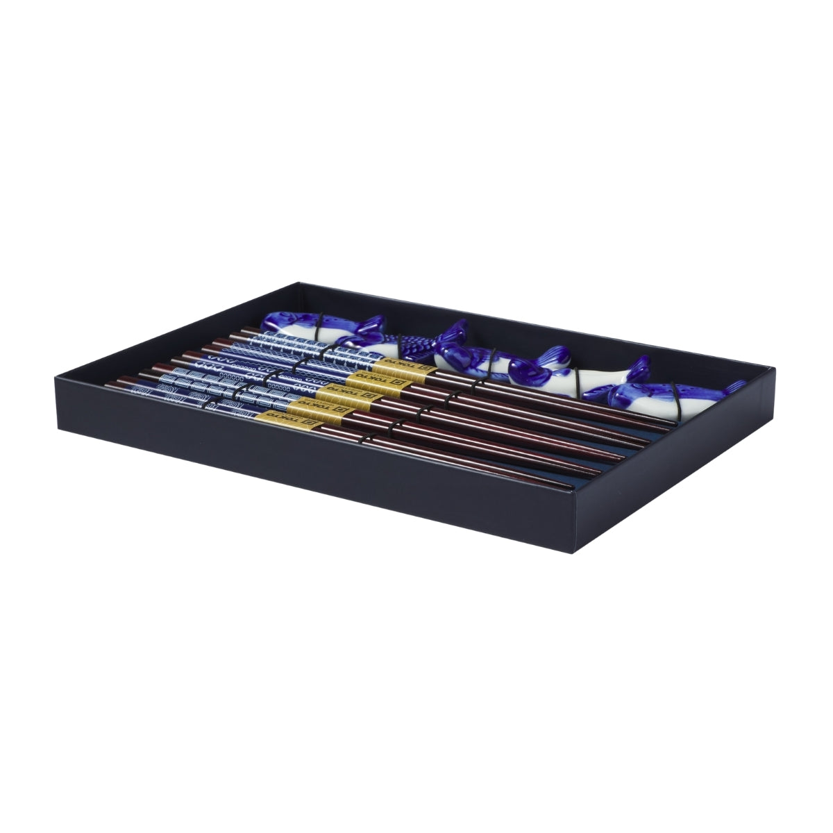 Tokyo Design Studio Blue Fish Chopsticks 10pc With Rest Gift Boxed - Assorted