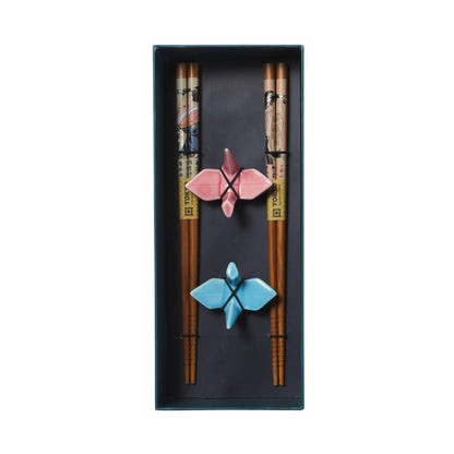 Tokyo Design Studio Crane Chopsticks 4pc With Rest Gift Boxed - Assorted