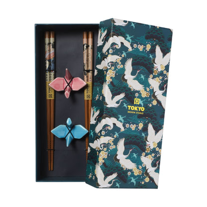 Tokyo Design Studio Crane Chopsticks 4pc With Rest Gift Boxed - Assorted