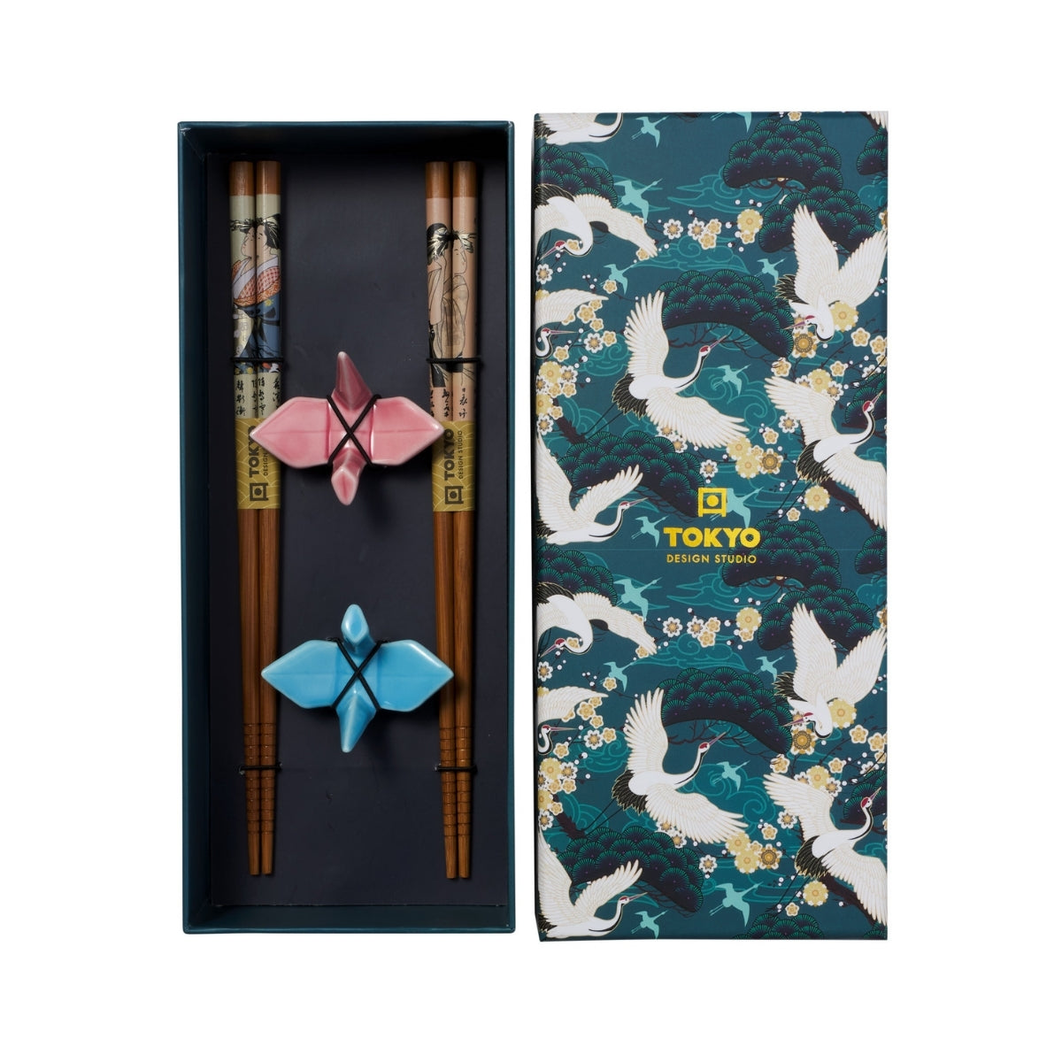 Tokyo Design Studio Crane Chopsticks 4pc With Rest Gift Boxed - Assorted
