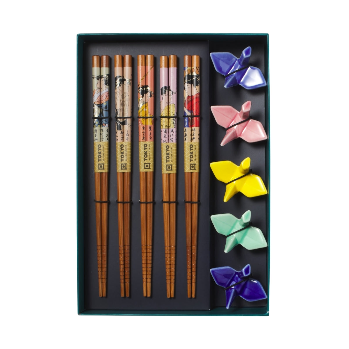 Tokyo Design Studio Crane Chopsticks 10pc With Rest Gift Boxed - Assorted