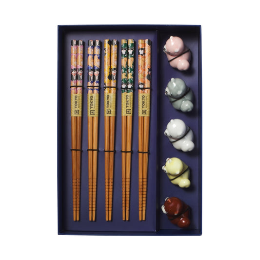 Tokyo Design Studio Shiba Dog Chopsticks 10pc With Rest Gift Boxed - Assorted