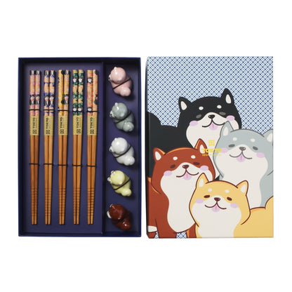Tokyo Design Studio Shiba Dog Chopsticks 10pc With Rest Gift Boxed - Assorted