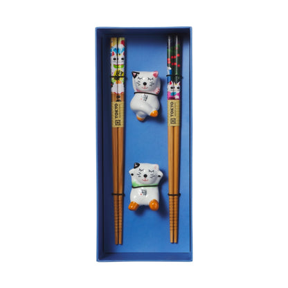 Tokyo Design Studio Lucky Cat Hanami Chopsticks 4pc With Rest Gift Boxed - Assorted