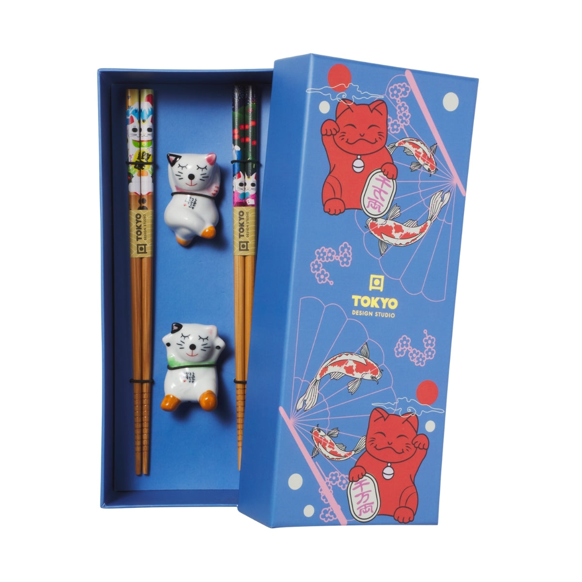 Tokyo Design Studio Lucky Cat Hanami Chopsticks 4pc With Rest Gift Boxed - Assorted