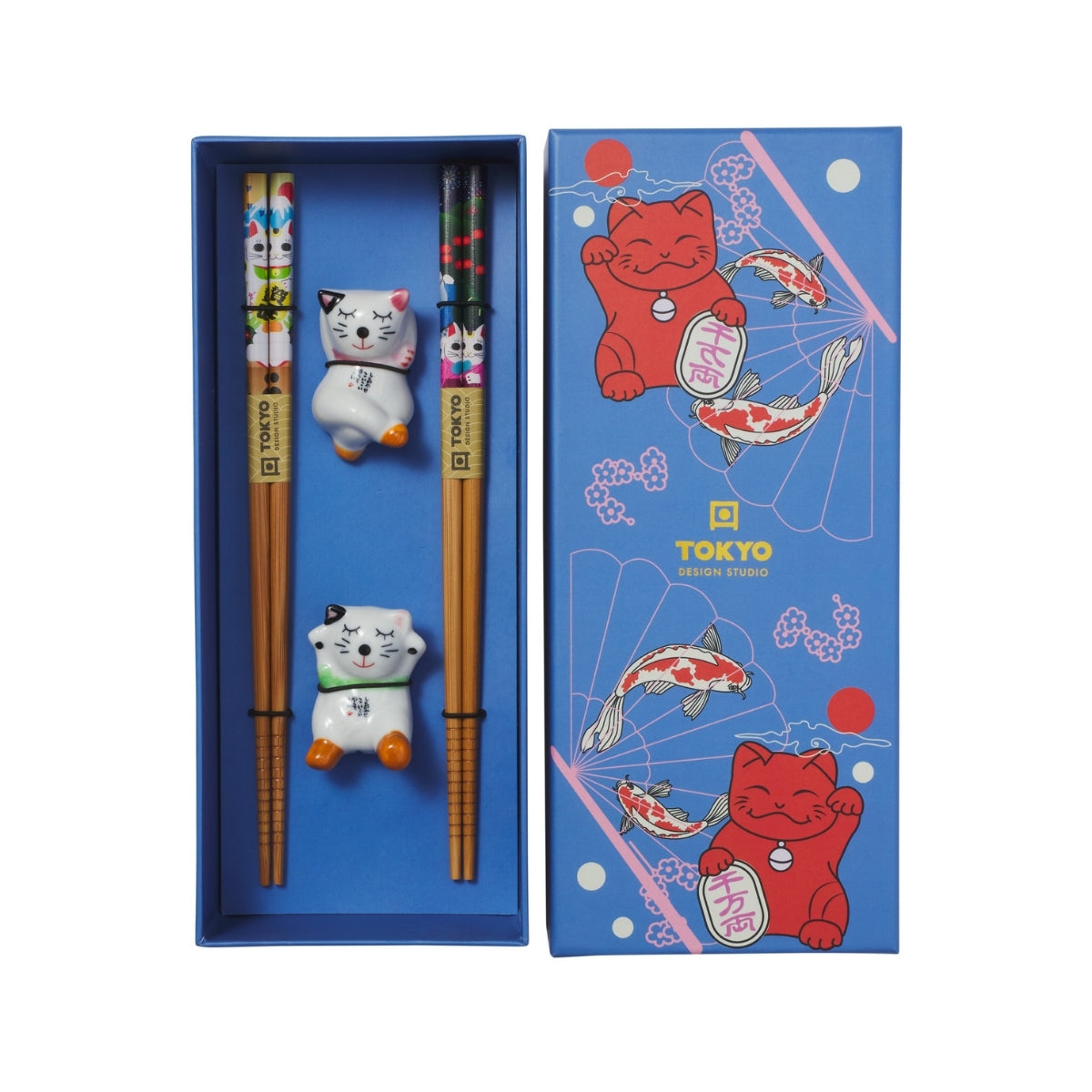 Tokyo Design Studio Lucky Cat Hanami Chopsticks 4pc With Rest Gift Boxed - Assorted