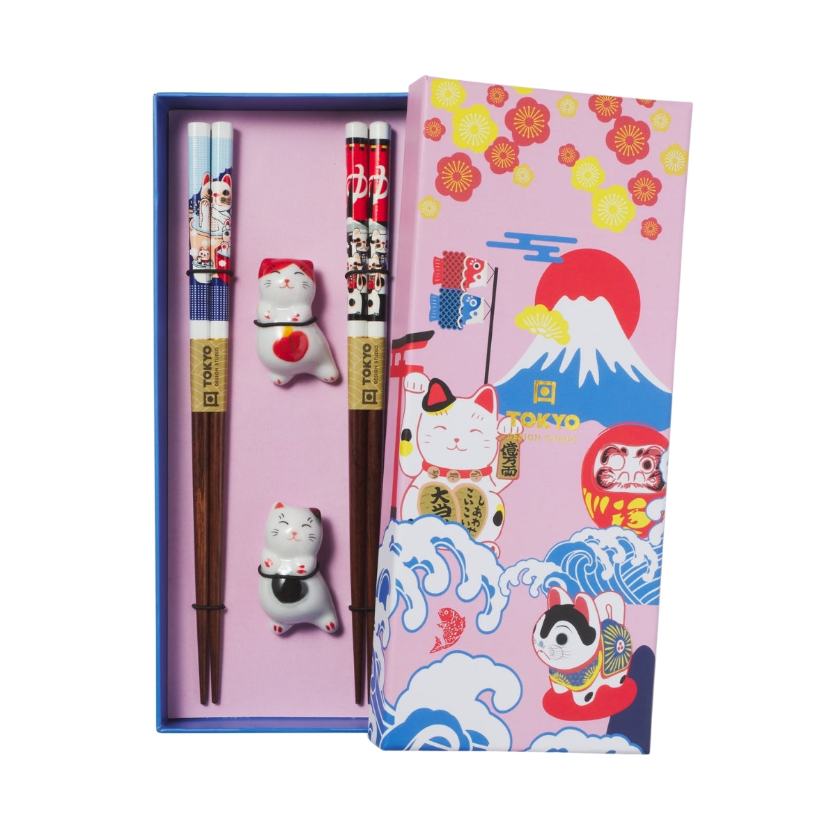 Tokyo Design Studio Neko Cat Chopsticks 4pc With Rest Gift Boxed - Assorted