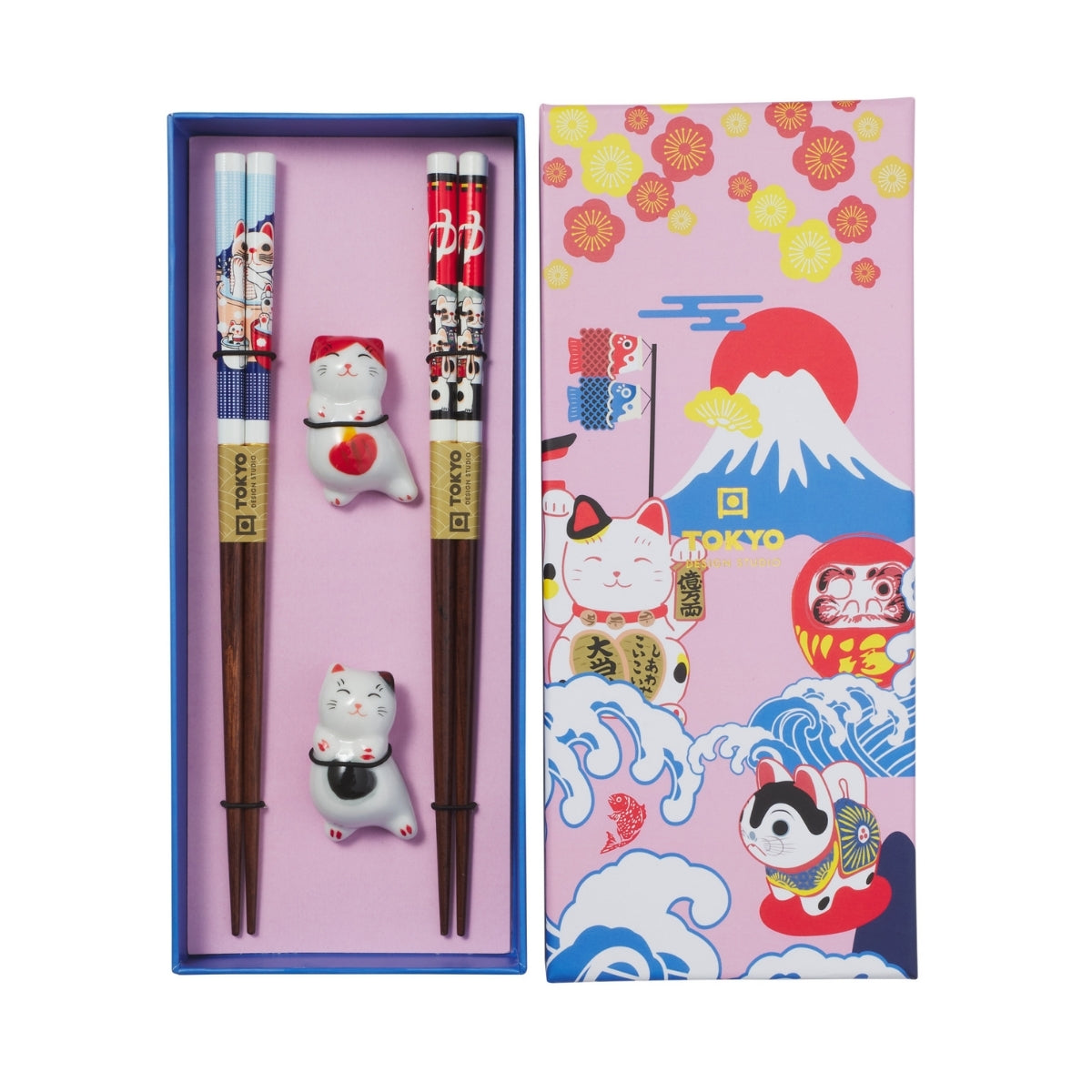 Tokyo Design Studio Neko Cat Chopsticks 4pc With Rest Gift Boxed - Assorted