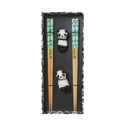 Tokyo Design Studio Panda Chopsticks 4pc With Rest Gift Boxed - Assorted