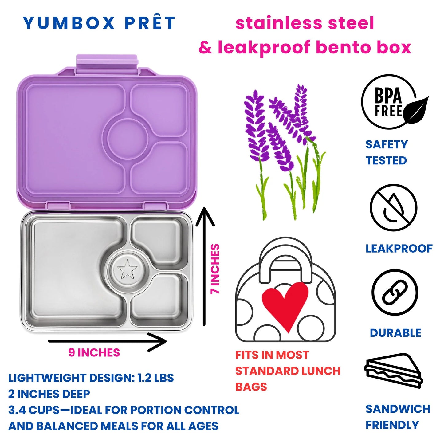 Pret Stainless Steel Bento Box 4 Compartment - Lavande Purple