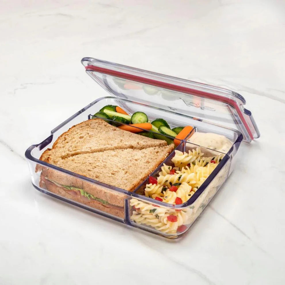 4 Compartment Clear Bento Box Assorted Colour Trim