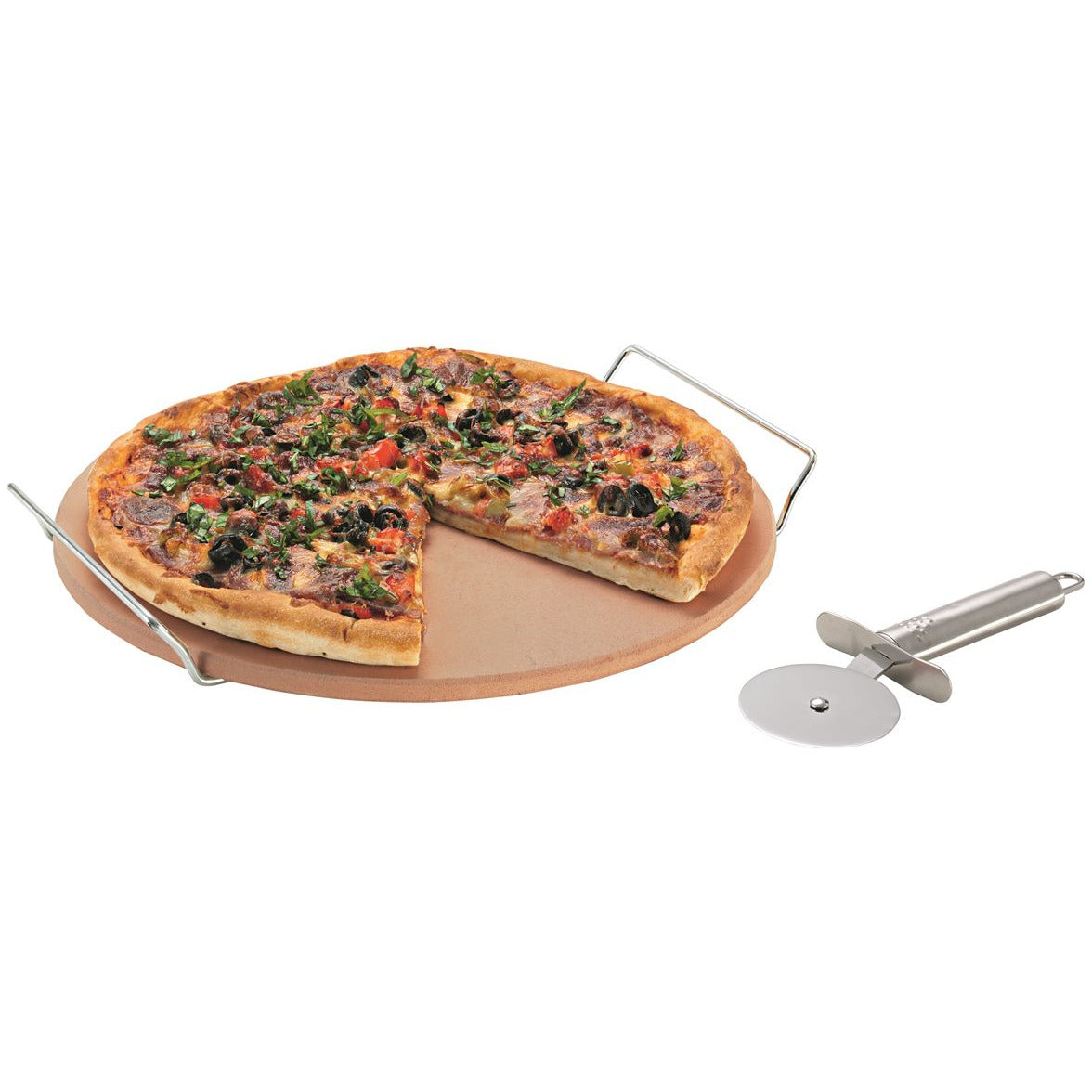 Avanti Pizza Stone with Rack and Cutter