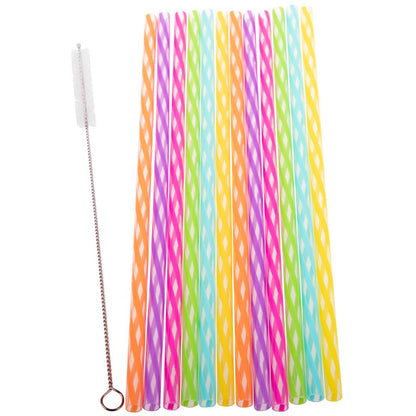 Appetito Reusable Party Straws Pack of 24 with Brush - Rainbow 25cm