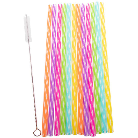 Appetito Reusable Party Straws Pack of 24 with Brush - Rainbow 25cm