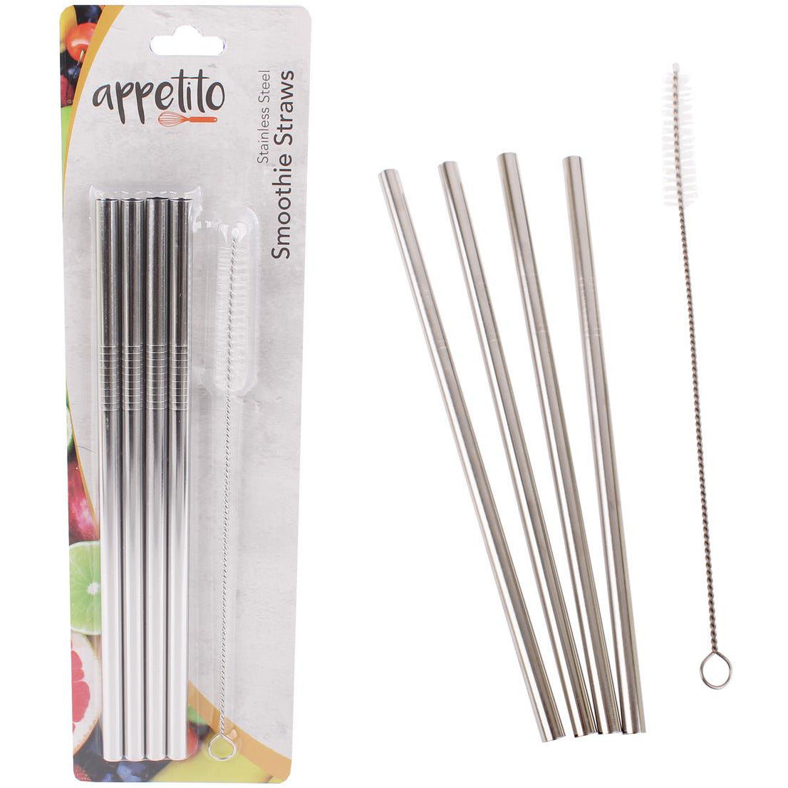 Appetito Straight Smoothie Straws - Stainless Steel - Set of 4