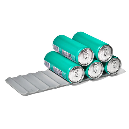 Cans stacked on the Oxo Beverage Mat