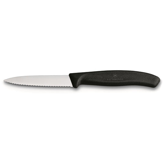 Victorinox Paring Knife Wavy Edge Pointed Tip 8cm - Black