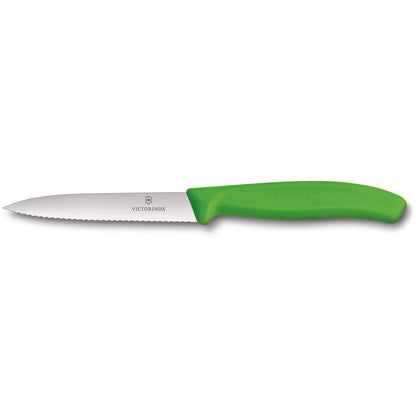 Victorinox 10cm Paring Knife Wavy Edge Pointed Tip - Green