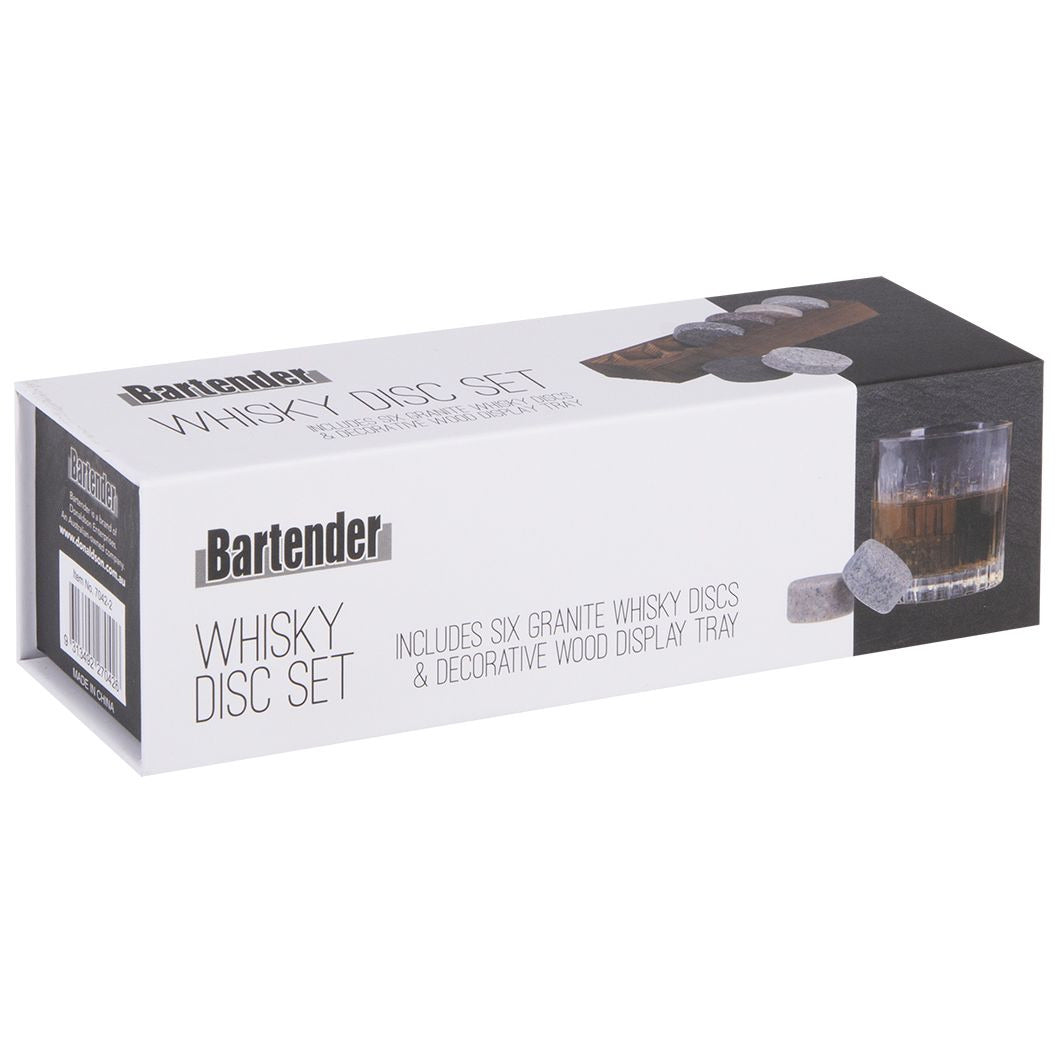 Bartender Whisky Disc Set 6 with Wood Base